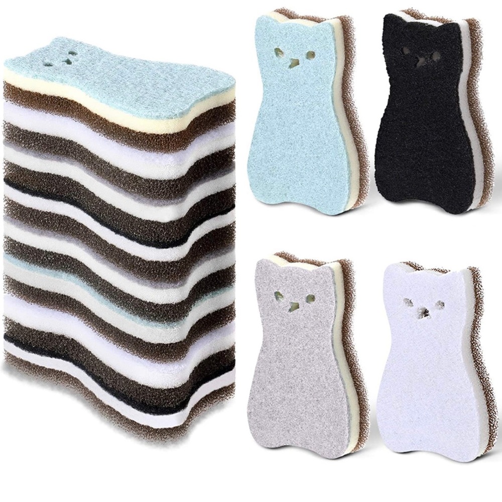 New Pack of 8 Cat Shaped Kitchen or Bath Scrubbing Sponges